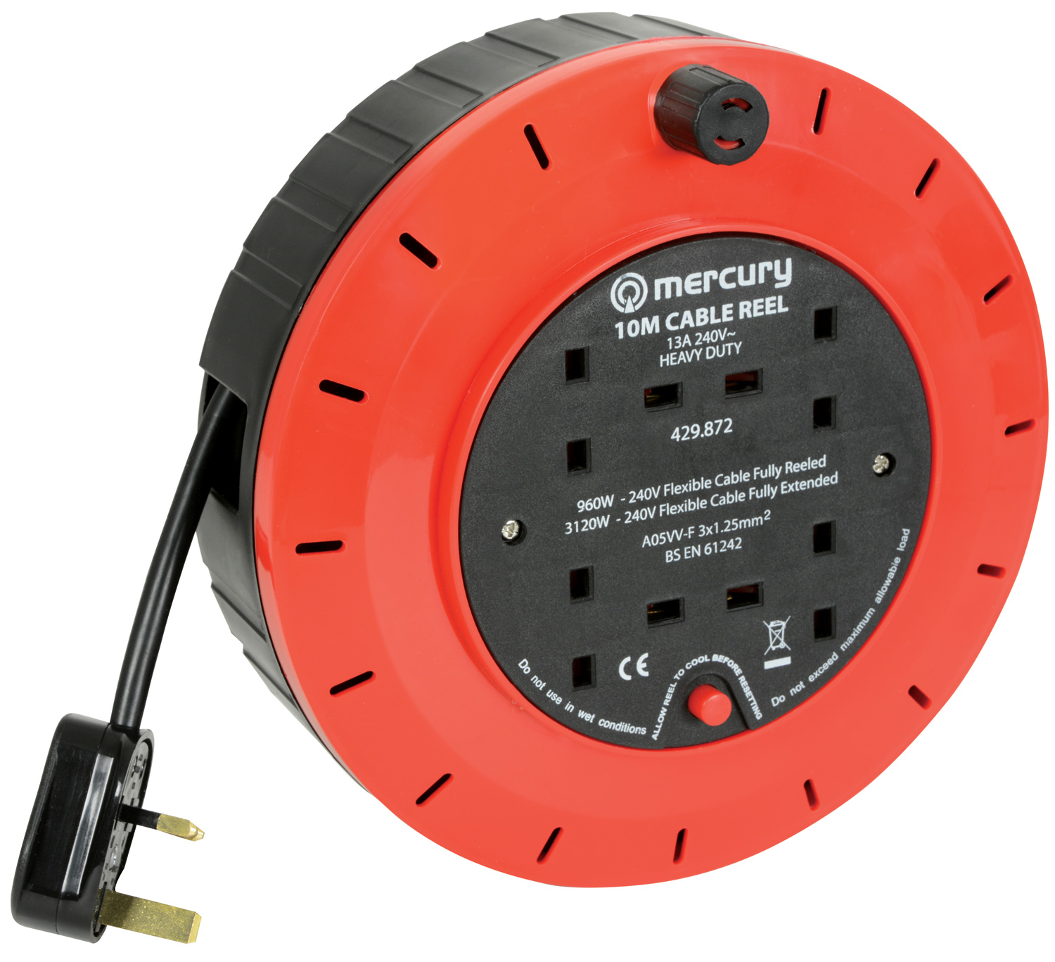 Link2Home Contractor Grade Retractable Extension Cord Reel 50 Ft. With 4  Outlets & 12AWG Heavy Duty/High Visibility 3-Prong SJTW Cord